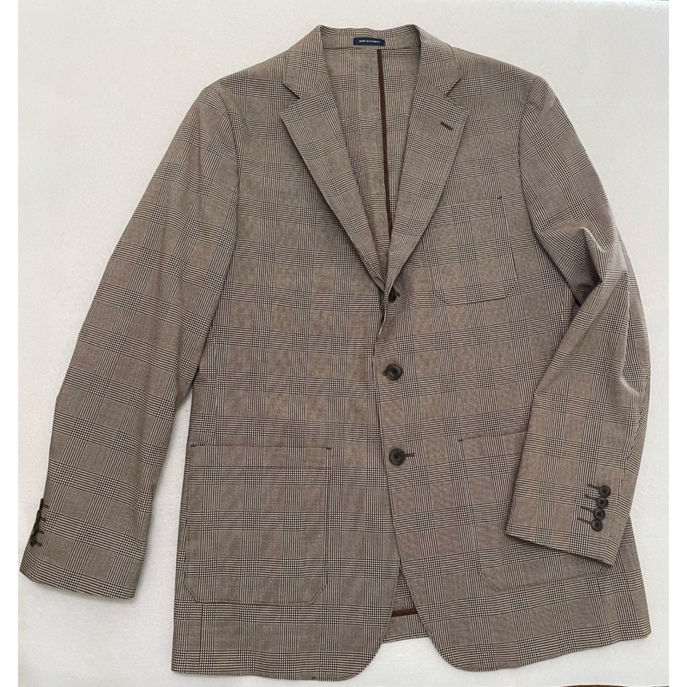 Stafford Men's 42R Brown Glen Plaid Classic Fit 2-Button Sport Coat